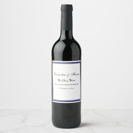 Elegantes Navy Blue Gerahmt H Wine Flasche Label Weinetikett (Vorderseite)