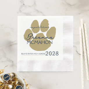 Elegantes Navy Blue & Gold Abschluss Pawprint Papi Serviette