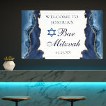 Elegantes Navy Blue Gold Agate Bar Mitzvah Party Banner<br><div class="desc">Eleganter Marineblau und Goldmedaille schmücken die Seite dieses modernen Bar Mitzvah Party Begrüßungsbanners. Der Name Ihres Sohnes ist in einem schönen formalen Drehbuch unter dem Stern von David geschrieben. Ideal für eine schicke,  stilvolle jüdische Familie,  die ihren Jungen feiert,  der zur Tora gerufen wird.</div>