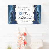 Elegantes Navy Blue Gold Agate Bar Mitzvah Party Banner (Insitu)