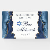 Elegantes Navy Blue Gold Agate Bar Mitzvah Party Banner (Horizontal)