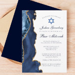 Elegantes Navy Blue Gold Agate Bar Mitzvah Party Einladung<br><div class="desc">Elegantes marineblaues und goldenes Aroma schmückt die Seite dieser modernen Bar Mitzvah Zeremonie und Party Einladung. Der Name Ihres Sohnes ist in einem schönen formalen Drehbuch unter dem Stern von David geschrieben. Ideal für eine schicke,  stilvolle jüdische Familie,  die ihren Jungen feiert,  der zur Tora gerufen wird.</div>