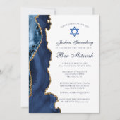 Elegantes Navy Blue Gold Agate Bar Mitzvah Party Einladung (Vorderseite)
