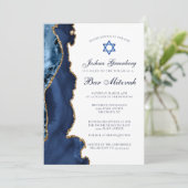 Elegantes Navy Blue Gold Agate Bar Mitzvah Party Einladung (Stehend Vorderseite)