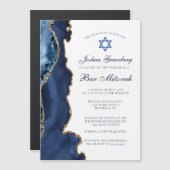 Elegantes Navy Blue Gold Agate Bar Mitzvah Party Magneteinladung (Vorne/Hinten)