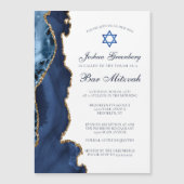 Elegantes Navy Blue Gold Agate Bar Mitzvah Party Magneteinladung (Vorderseite)