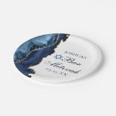 Elegantes Navy Blue Gold Agate Bar Mitzvah Party Pappteller (Schrägansicht)