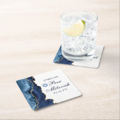 Elegantes Navy Blue Gold Agate Bar Mitzvah Party Rechteckiger Pappuntersetzer (Vor Ort)
