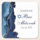 Elegantes Navy Blue Gold Agate Bar Mitzvah Party Rechteckiger Pappuntersetzer (Vorderseite)
