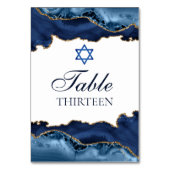 Elegantes Navy Blue Gold Agate Bar Mitzvah Party Tischnummer (Rückseite)