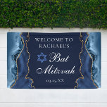 Elegantes Navy Blue Gold Agate Bat Mitzvah Party Banner<br><div class="desc">Eleganter Marineblau und Goldmedaille schmücken das moderne Bat Mitzvah Party Begrüßungsbanner. Der Name Ihrer Tochter ist in einem schönen formalen Drehbuch unter dem Stern von David geschrieben. Ideal für eine schicke,  stilvolle jüdische Familie,  die ein Mädchen feiert,  das zur Tora gerufen wird.</div>