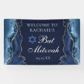 Elegantes Navy Blue Gold Agate Bat Mitzvah Party Banner (Horizontal)