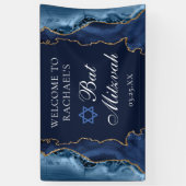 Elegantes Navy Blue Gold Agate Bat Mitzvah Party Banner (Vertikal)