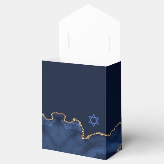 Elegantes Navy Blue Gold Agate Bat Mitzvah Party Geschenkschachtel (Geöffnet)