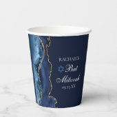 Elegantes Navy Blue Gold Agate Bat Mitzvah Party Pappbecher (Rückseite)