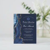Elegantes Navy Blue Gold Agate Bat Mitzvah Party Postkarte (Stehend Vorderseite)
