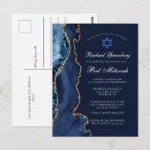Elegantes Navy Blue Gold Agate Bat Mitzvah Party Postkarte (Vorne/Hinten)