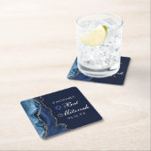Elegantes Navy Blue Gold Agate Bat Mitzvah Party Rechteckiger Pappuntersetzer (Vor Ort)