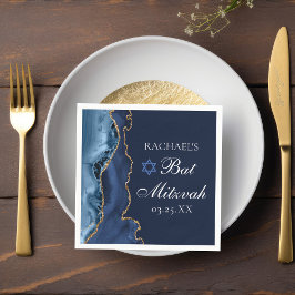 Elegantes Navy Blue Gold Agate Bat Mitzvah Party Serviette