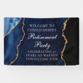 Elegantes Navy Blue Gold Agate Retirement Party Banner (Horizontal)