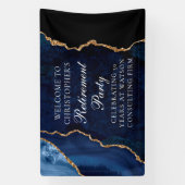 Elegantes Navy Blue Gold Agate Retirement Party Banner (Vertikal)