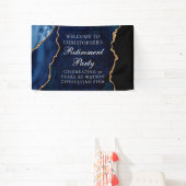 Elegantes Navy Blue Gold Agate Retirement Party Banner (InSitu)