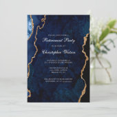Elegantes Navy Blue Gold Agate Retirement Party Einladung (Stehend Vorderseite)