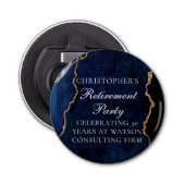 Elegantes Navy Blue Gold Agate Retirement Party Flaschenöffner (Vorderseite)