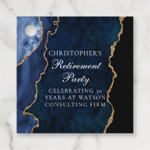 Elegantes Navy Blue Gold Agate Retirement Party Geschenkanhänger