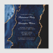 Elegantes Navy Blue Gold Agate Retirement Party Magneteinladung (Vorderseite)