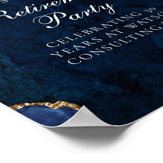 Elegantes Navy Blue Gold Agate Retirement Party Poster (Ecke)