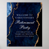 Elegantes Navy Blue Gold Agate Retirement Party Poster (Vorne)