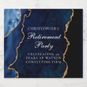 Elegantes Navy Blue Gold Agate Retirement Party Schaumweinetikett (Einzelnes Label)