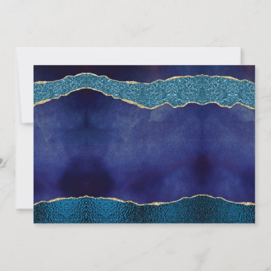 Elegantes Navy Blue & Gold Agate Wedding Foto Save The Date (Rückseite)