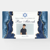 Elegantes Navy Blue Gold Bar Mitzvah Party Foto Banner (Horizontal)