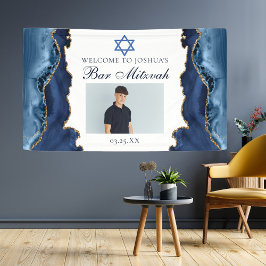 Elegantes Navy Blue Gold Bar Mitzvah Party Foto Banner
