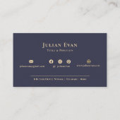 Elegantes Navy Blue Gold Beruflich Shiny Monogram Visitenkarte (Rückseite)