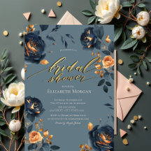 Elegantes Navy Blue Gold Blume Brautparty