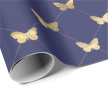 Elegantes Navy Blue Gold Butterfly Muster