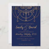 Elegantes Navy Blue Gold Design Muster Hochzeit Einladung (Vorderseite)