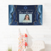 Elegantes Navy Blue Gold Foto Bat Mitzvah Party Banner (Insitu)