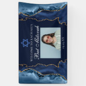 Elegantes Navy Blue Gold Foto Bat Mitzvah Party Banner (Vertikal)