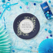 Elegantes Navy Blue Gold Greenery Brautparty Pappteller (Party)