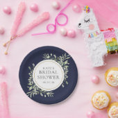 Elegantes Navy Blue Gold Greenery Brautparty Pappteller (Party)