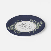 Elegantes Navy Blue Gold Greenery Brautparty Pappteller (Schrägansicht)