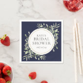 Elegantes Navy Blue Gold Greenery Brautparty Serviette (Beispiel)