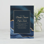 Elegantes Navy Blue Gold Marmor Brautparty Einladung (Stehend Vorderseite)