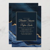 Elegantes Navy Blue Gold Marmor Brautparty Einladung (Vorne/Hinten)