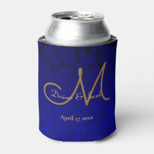 Elegantes Navy Blue Gold Modernes Blumenmonogramm Dosenkühler