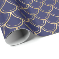 Elegantes Navy Blue Gold Scallop Muster